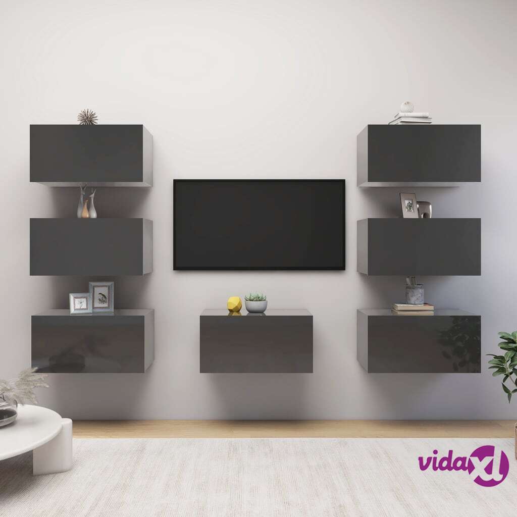 vidaXL TV Cabinets 7 pcs High Gloss Grey 30.5x30x60 cm Chipboard