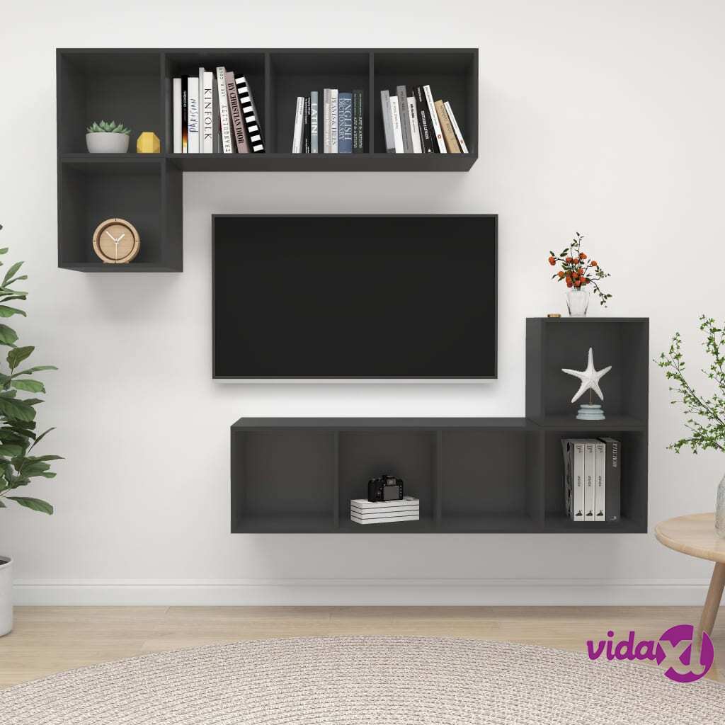 vidaXL 4 Piece TV Cabinet Set Grey Chipboard