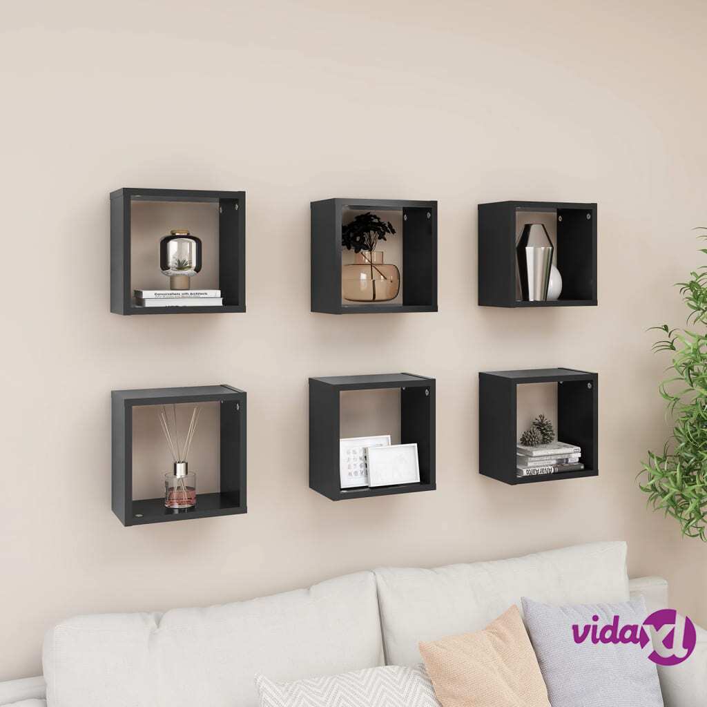 vidaXL Wall Cube Shelves 6 pcs Grey 26x15x26 cm