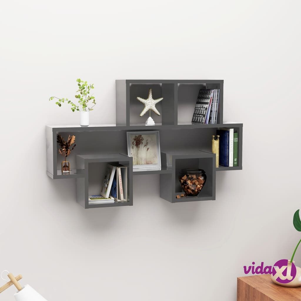 vidaXL Car-shaped Wall Shelf High Gloss Grey 82x15x51 cm Chipboard