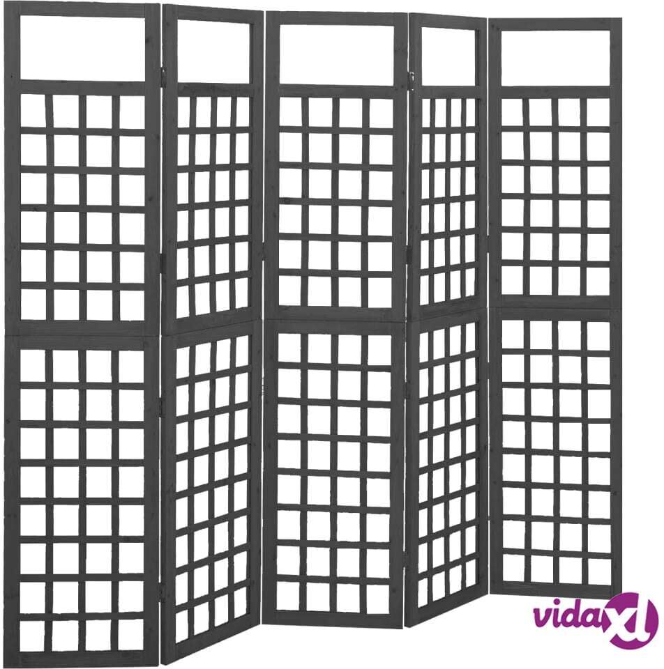 vidaXL 5-Panel Room Divider/Trellis Solid Fir Wood Black 201.5x180 cm