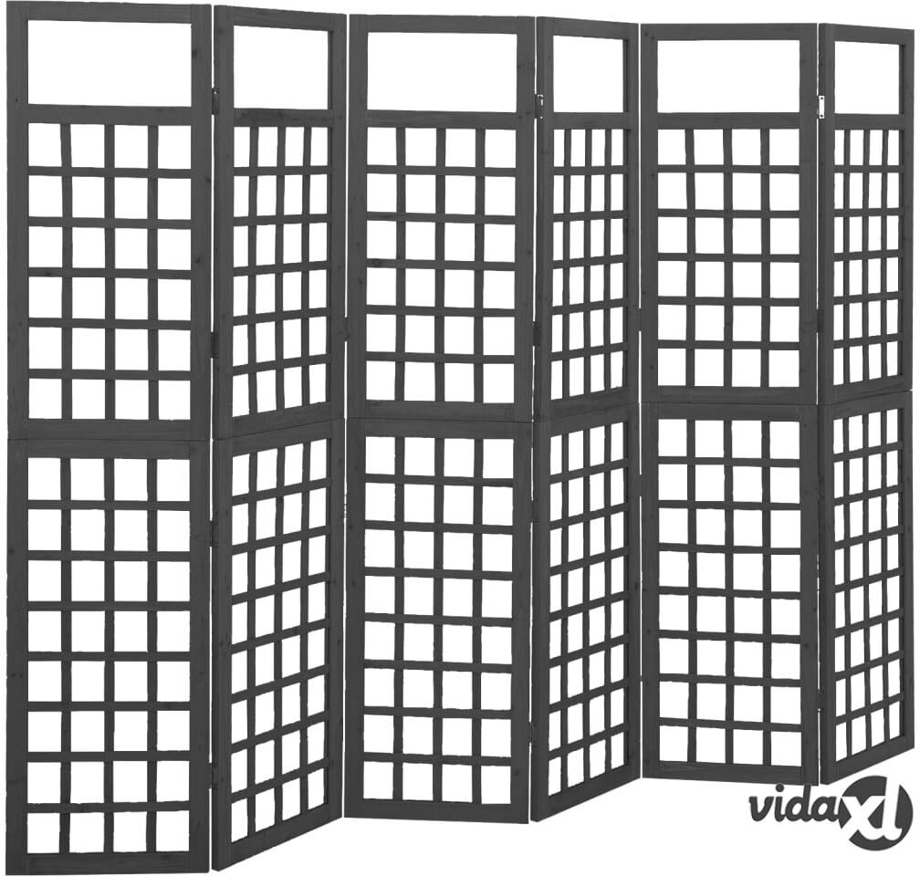 vidaXL 6-Panel Room Divider/Trellis Solid Fir Wood Black 242.5x180 cm