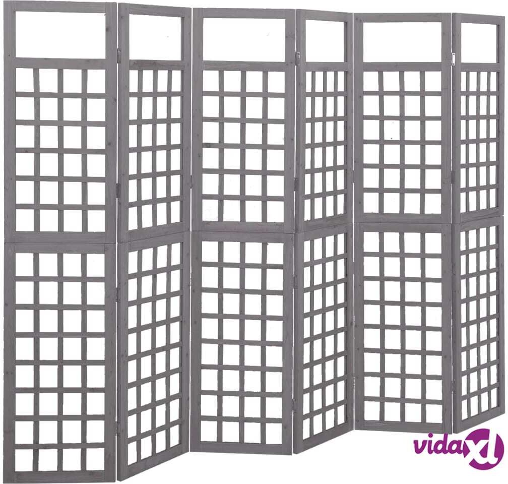 vidaXL 6-Panel Room Divider/Trellis Solid Fir Wood Grey 242.5x180 cm