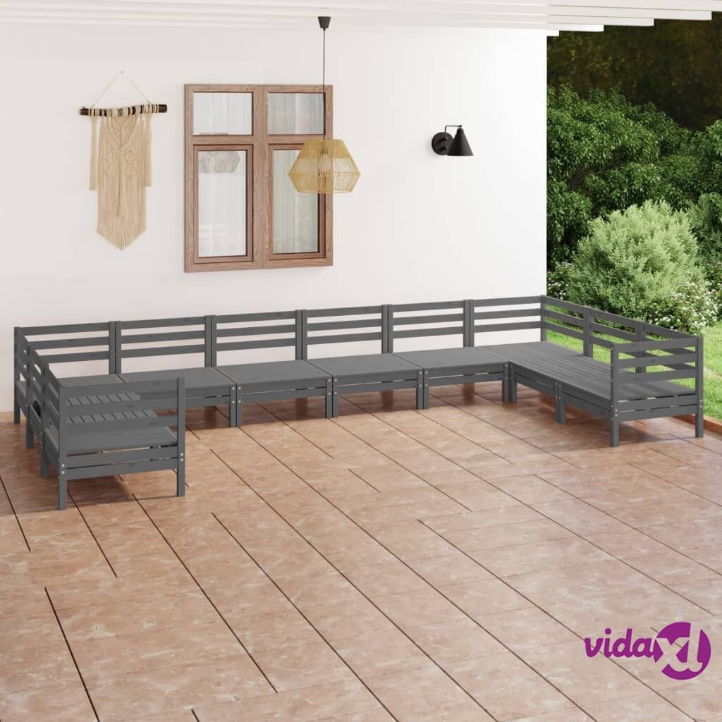 vidaXL 10 Piece Garden Lounge Set Grey Solid Pinewood