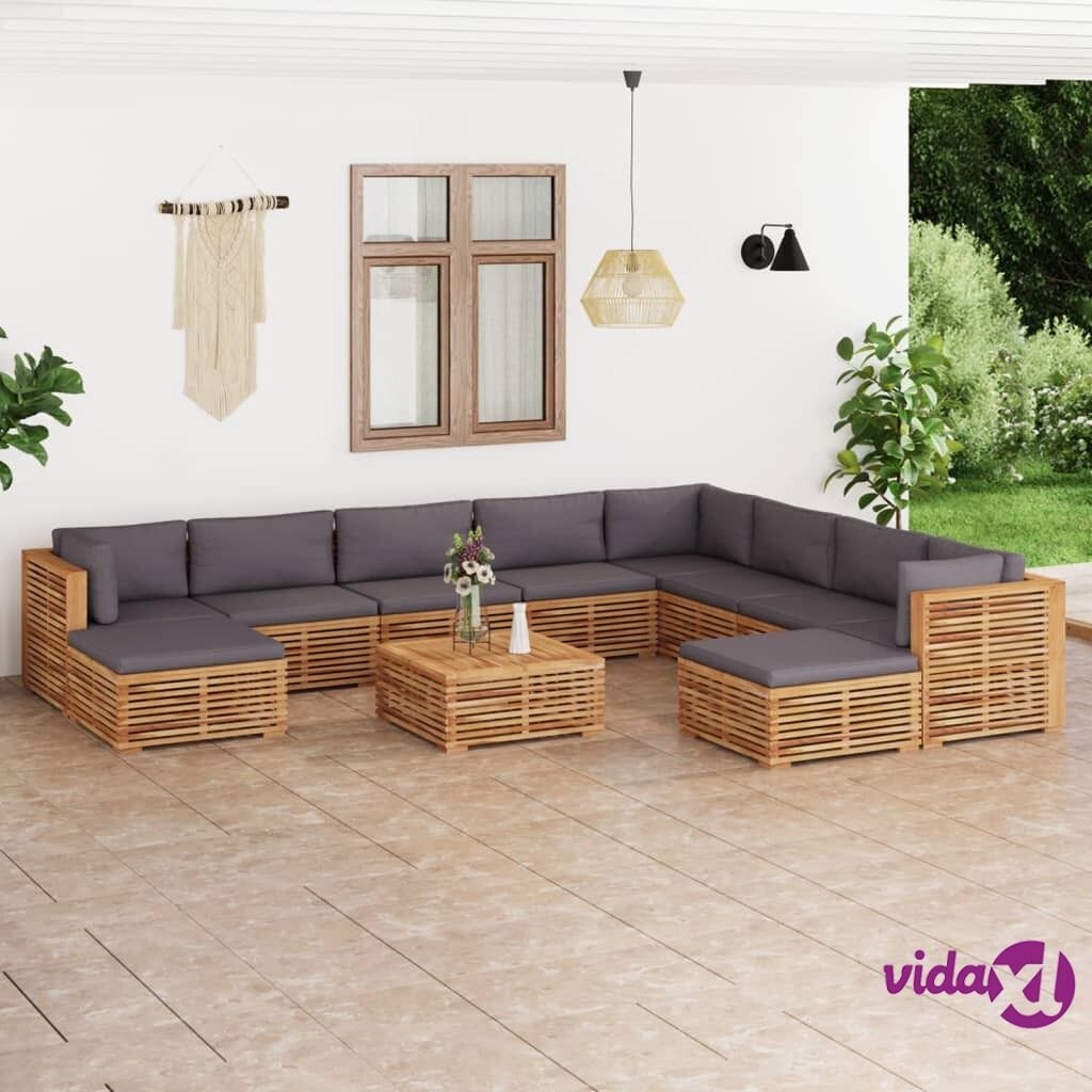 vidaXL 11 Piece Garden Lounge Set with Dark Grey Cushion Solid Teak Wood