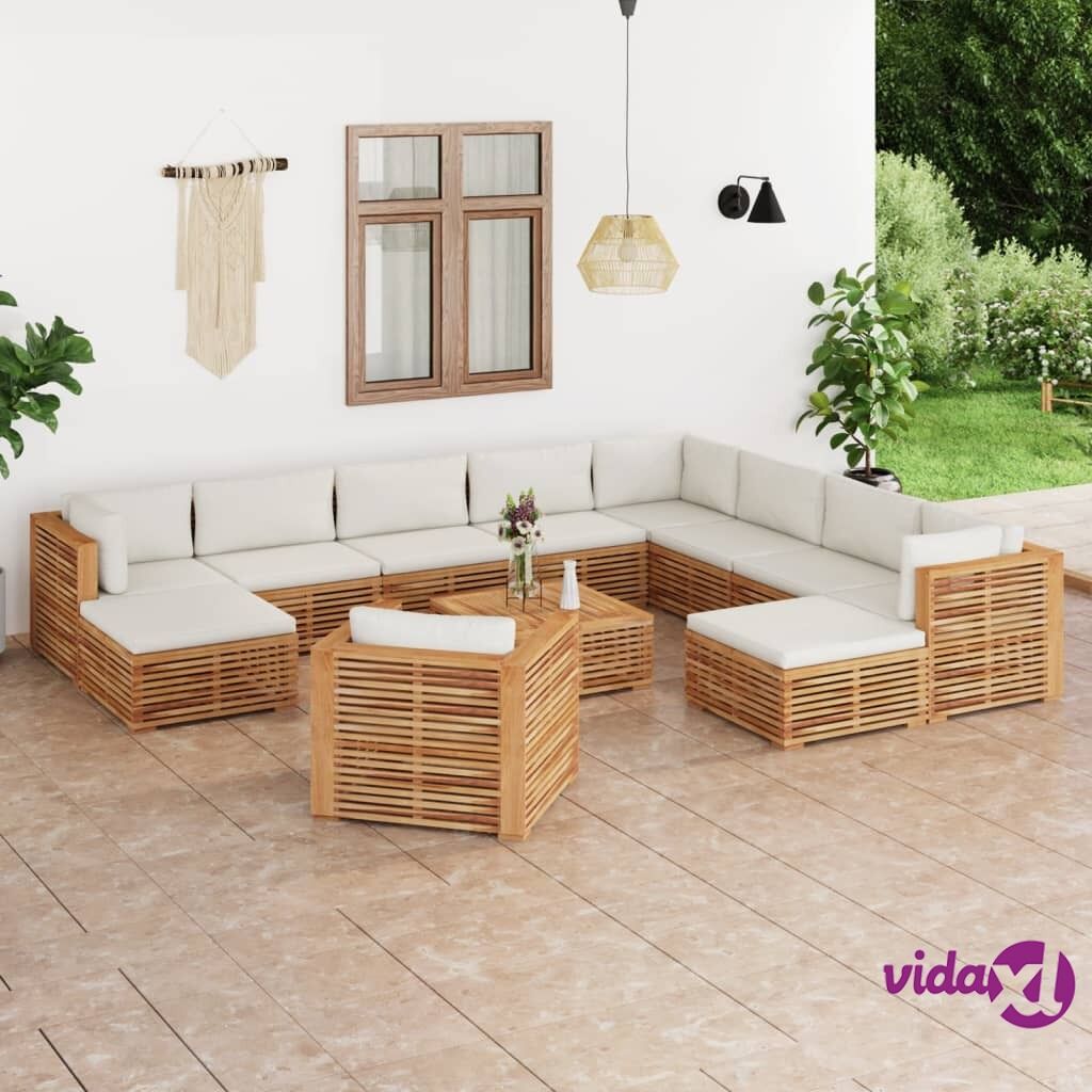 vidaXL 12 Piece Garden Lounge Set with Cream Cushion Solid Teak Wood
