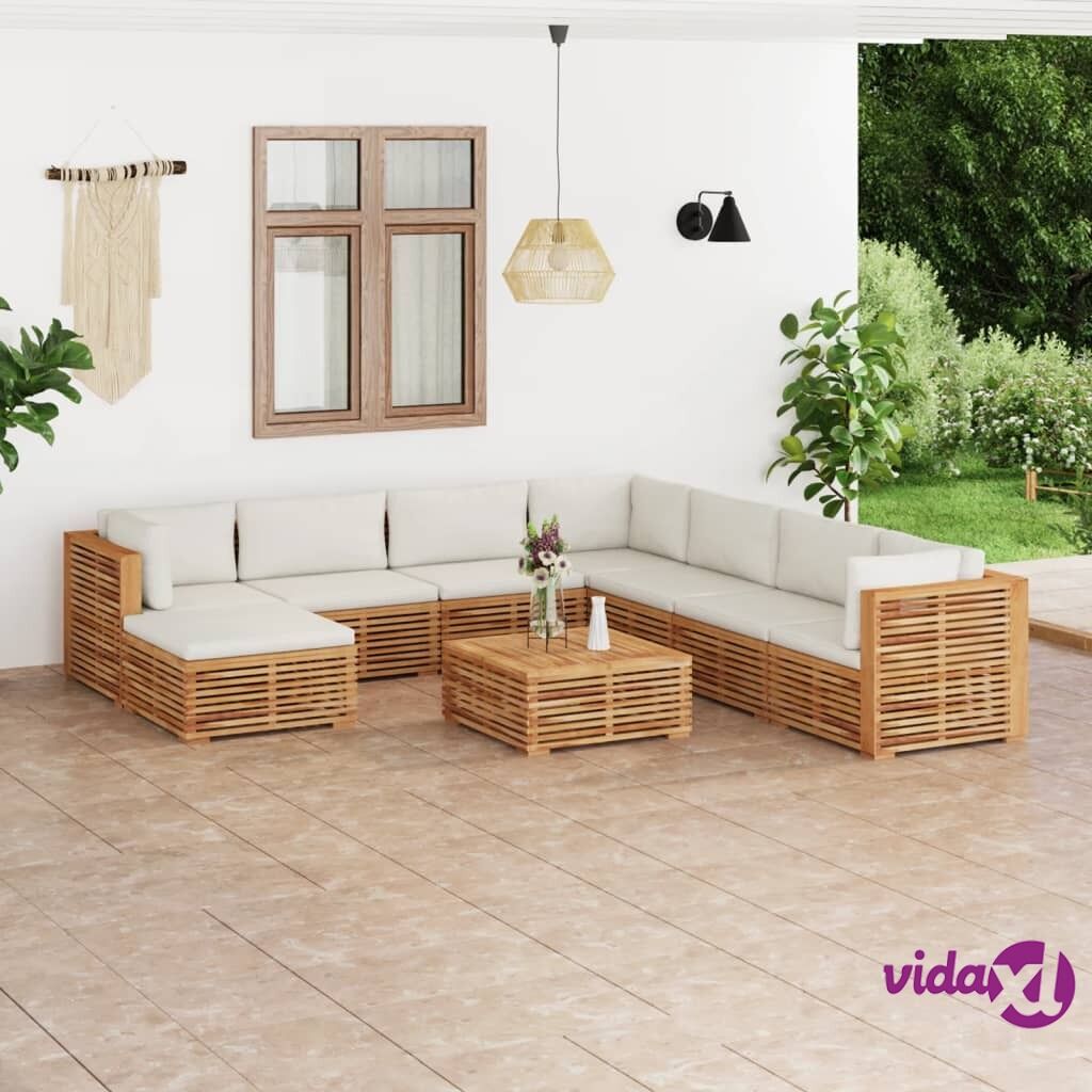 vidaXL 9 Piece Garden Lounge Set with Cream Cushion Solid Teak Wood