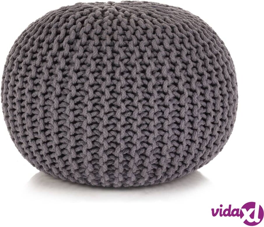 vidaXL Hand-Knitted Pouffe Cotton 50x35 cm Grey