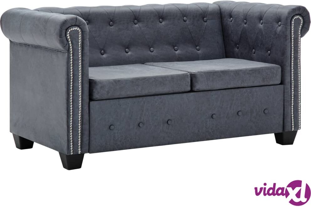 vidaXL 2-Seater Chesterfield Sofa Artificial Suede Leather Grey