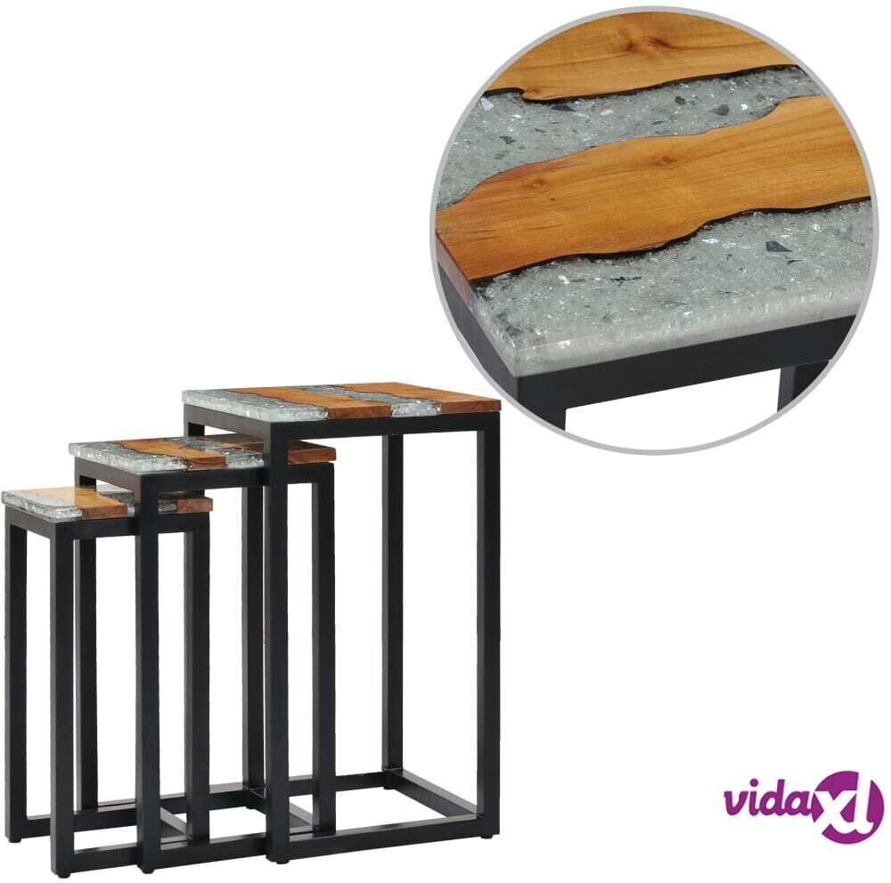 vidaXL Nesting Tables 3 pcs Solid Teak Wood and Polyresin