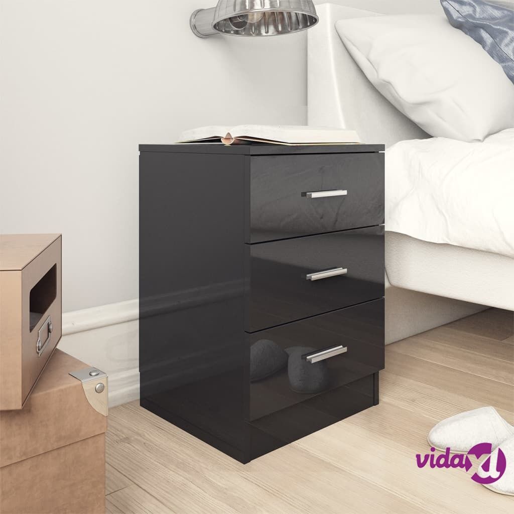 vidaXL Bedside Cabinets 2 pcs High Gloss Black 38x35x56 cm Chipboard