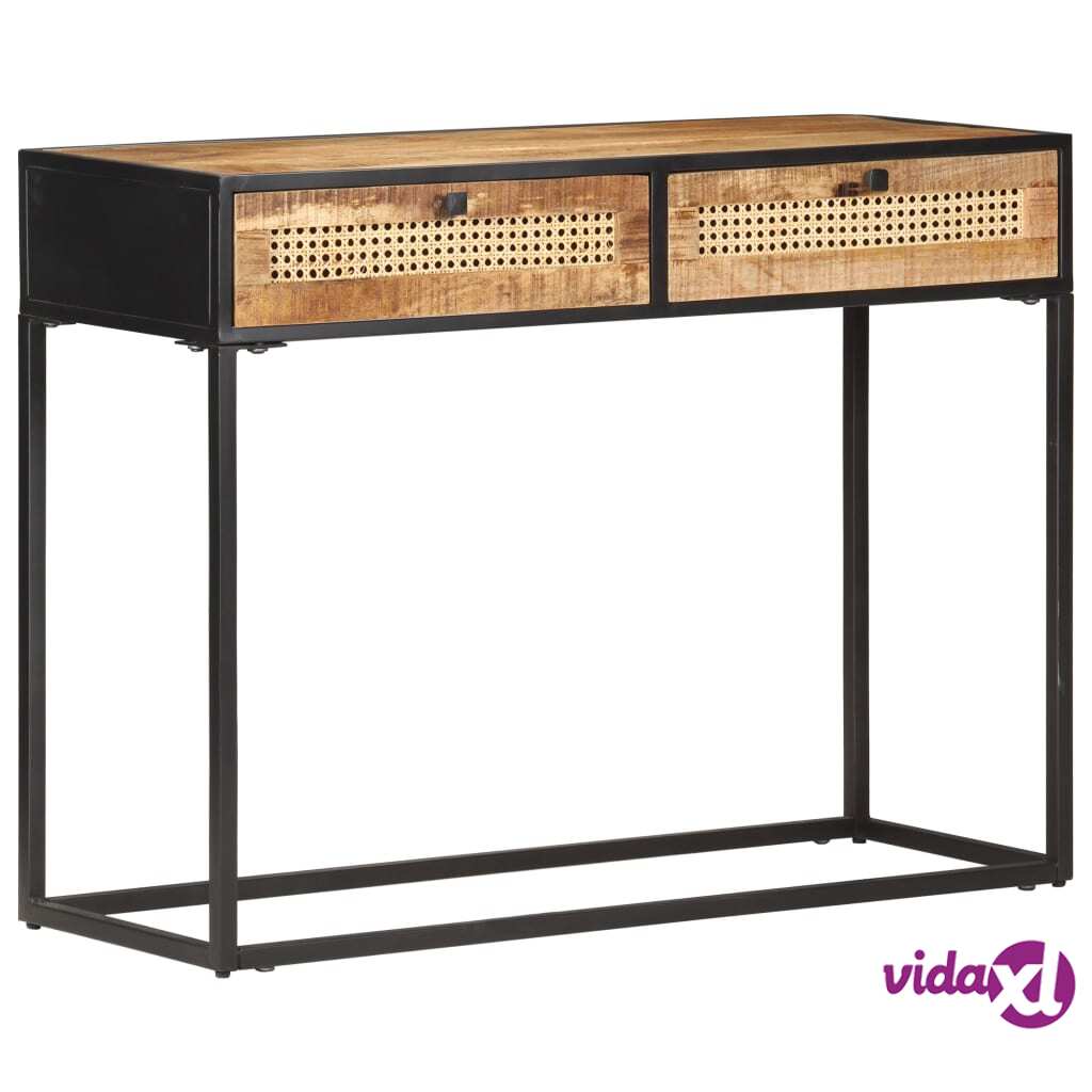 vidaXL Console Table 100x35x75 cm Rough Mango Wood and Natural Cane