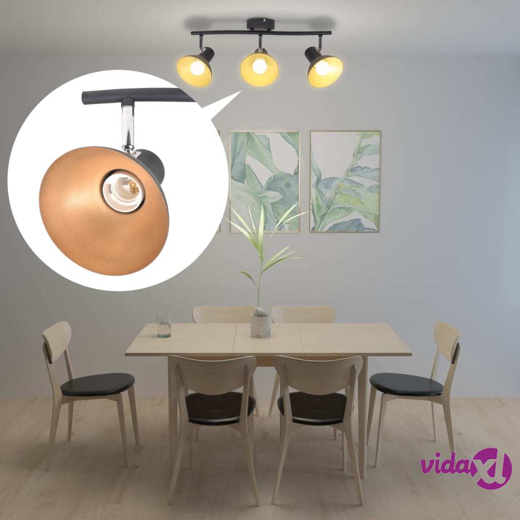 vidaXL Ceiling Lamp for 3 Bulbs E27 Black and Gold