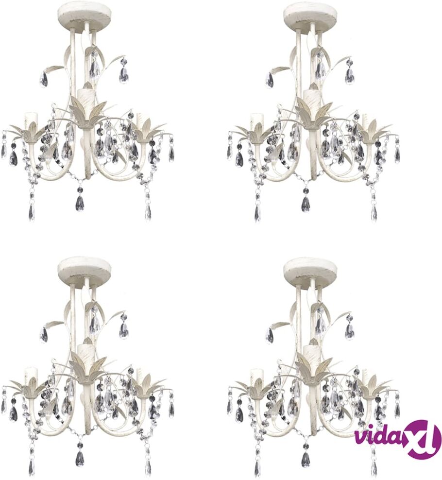 vidaXL Crystal Pendant Ceiling Lamp Chandeliers 4 pcs Elegant White