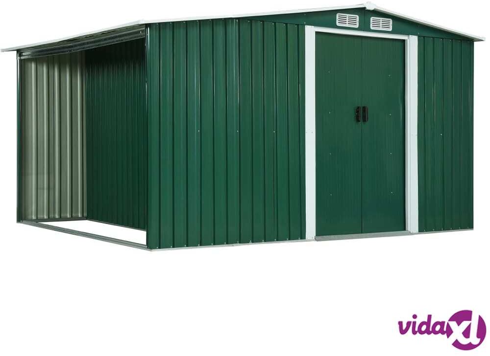 vidaXL Garden Shed with Sliding Doors Green 329.5x205x178 cm Steel