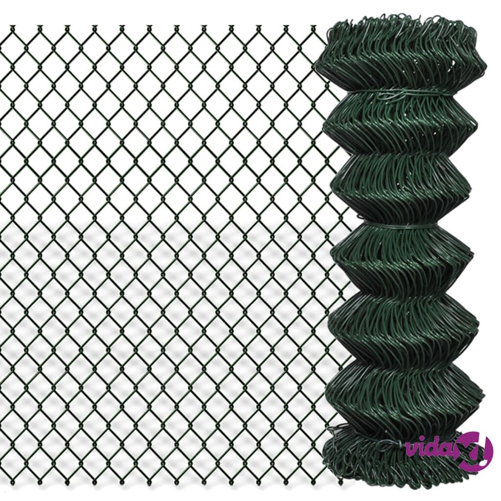 vidaXL 140344 vidaXL Chain Link Fence Steel 1x15 m Green