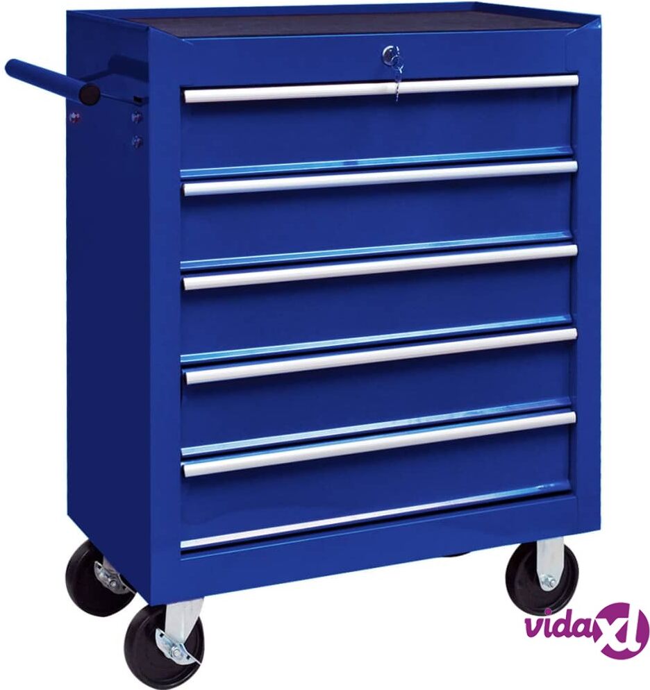 vidaXL Workshop Tool Trolley with 5 Drawers Blue