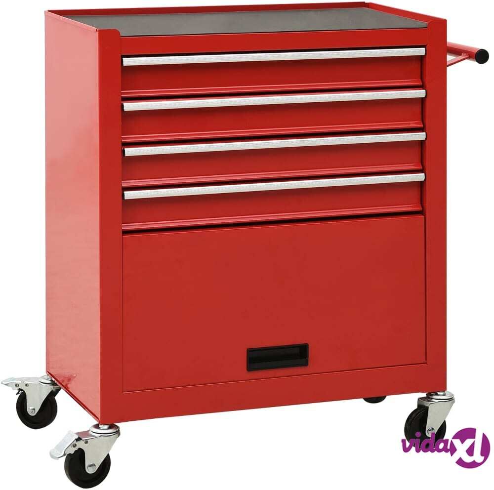 vidaXL Tool Trolley with 4 Drawers Steel Red