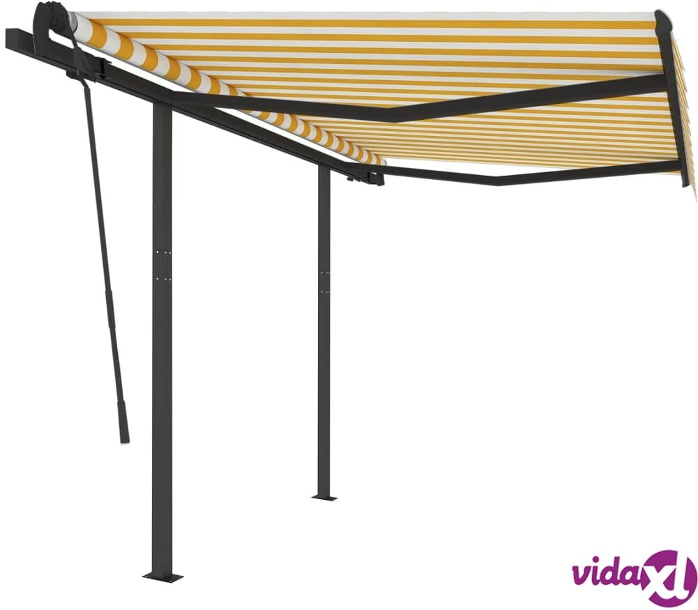 vidaXL Manual Retractable Awning with Posts 3x2.5 m Yellow and White