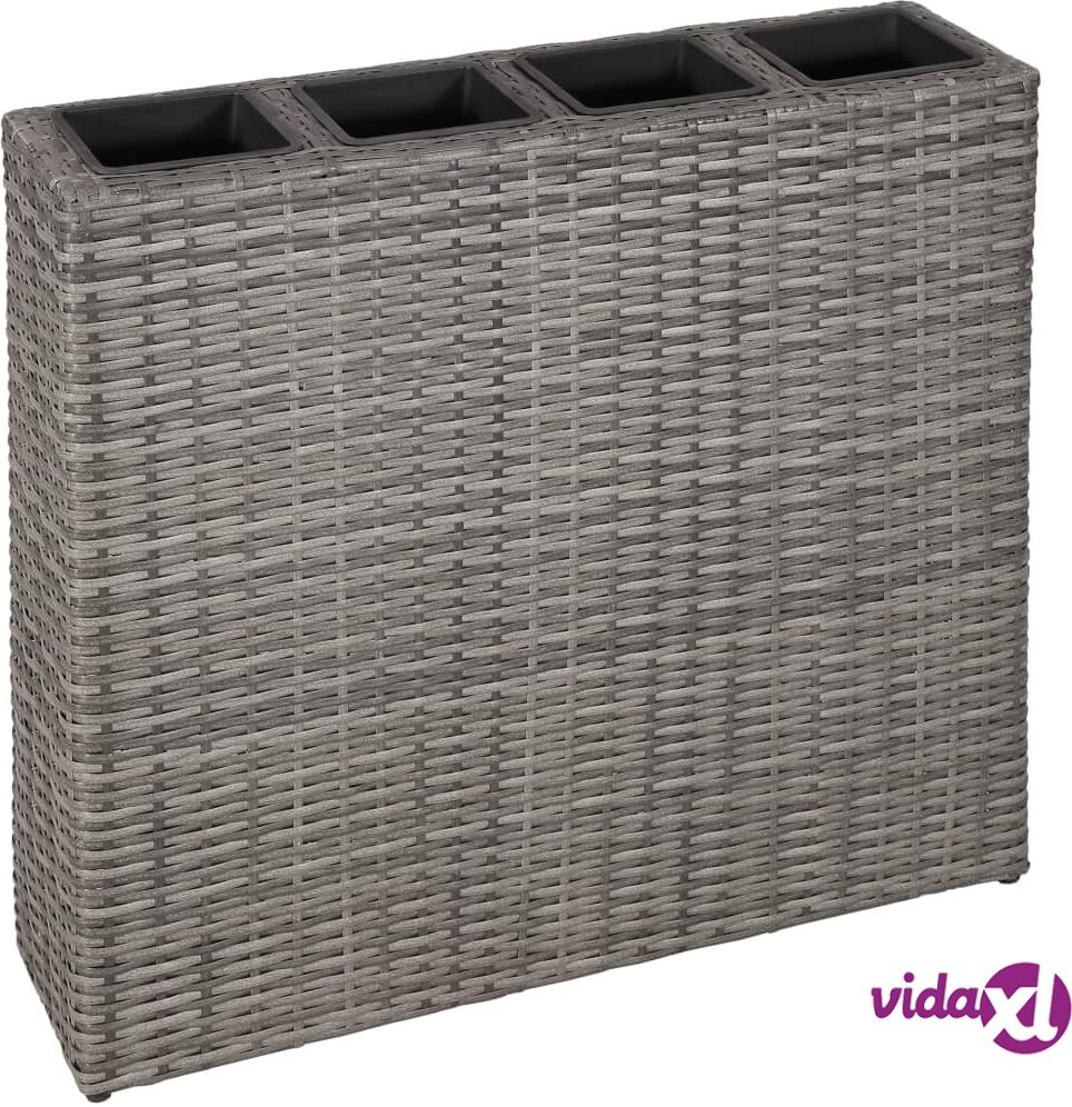 vidaXL Garden Raised Bed with 4 Pots Poly Rattan Grey