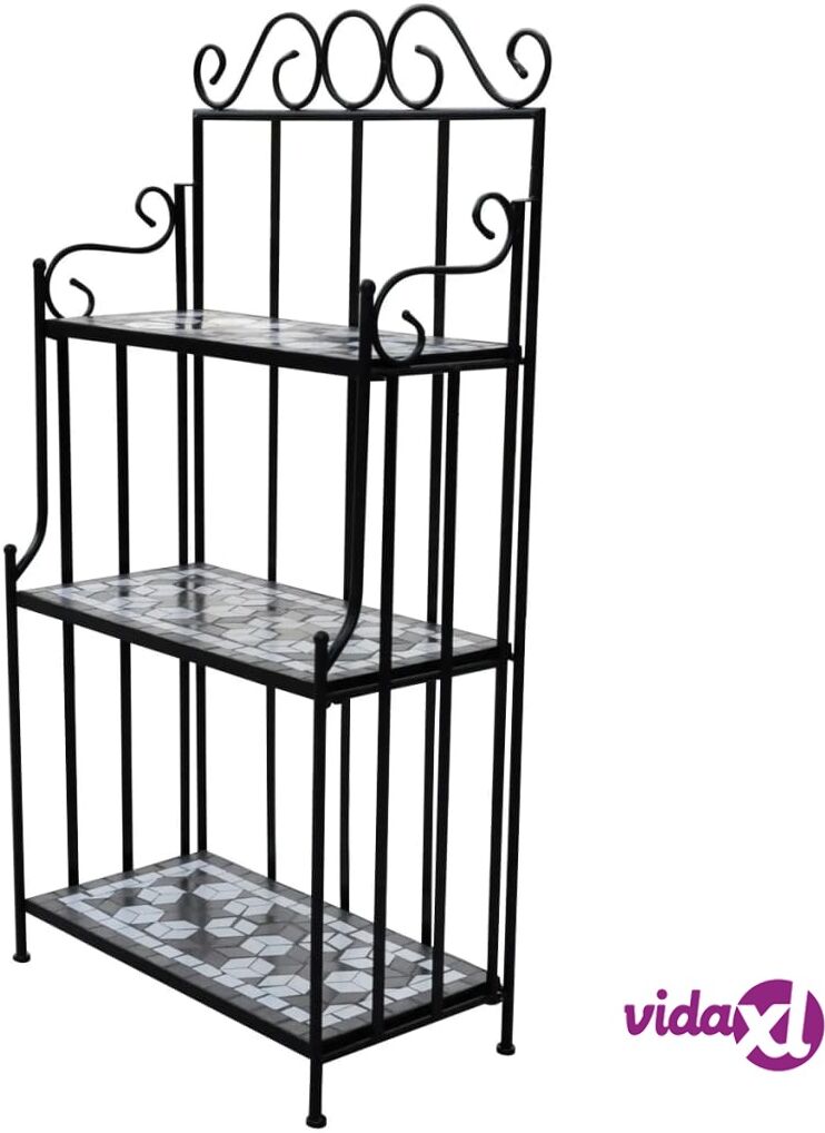 vidaXL Plant Stand Plant Display Black White Mosaic Pattern