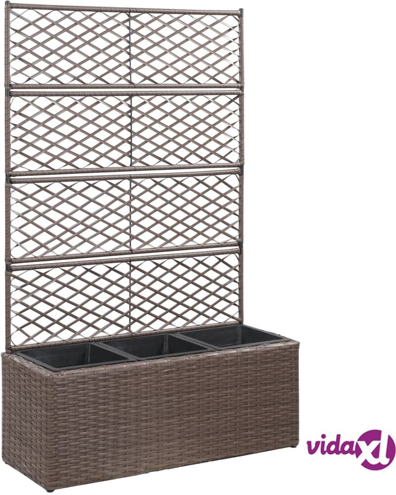 vidaXL Trellis Raised Bed with 3 Pots 83x30x130 cm Poly Rattan Brown