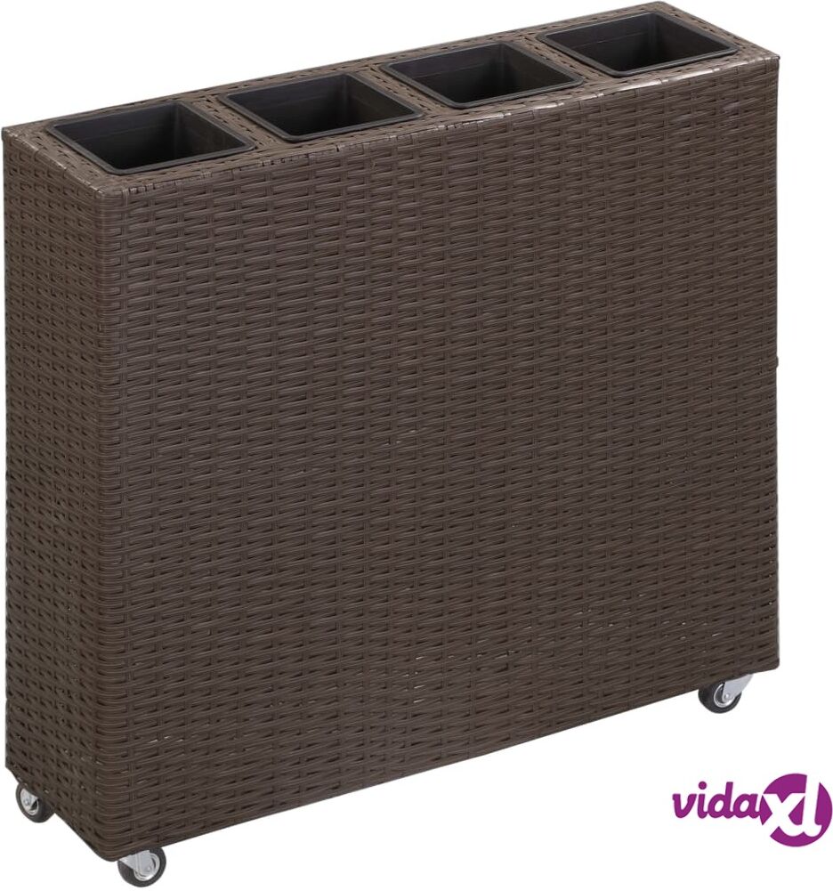 vidaXL Garden Raised Bed with 4 Pots 80x22x79 cm Poly Rattan Brown