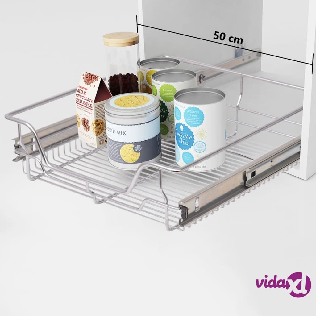 vidaXL Pull-Out Wire Baskets 2 pcs Silver 500 mm