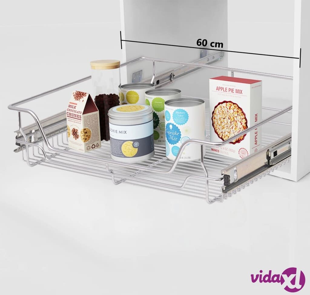 vidaXL Pull-Out Wire Baskets 2 pcs Silver 600 mm