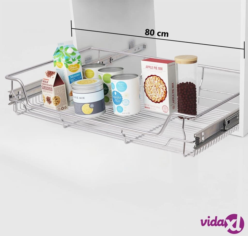 vidaXL Pull-Out Wire Baskets 2 pcs Silver 800 mm