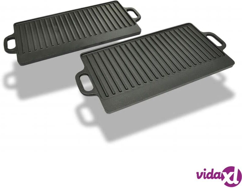 vidaXL Set of 2 BBQ/Pizza Platter Grill Plate Cast Iron Rever