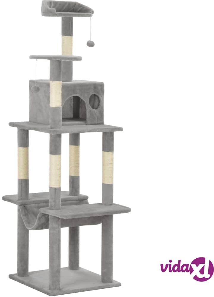 vidaXL Cat Tree with Sisal Scratching Posts Grey 165 cm