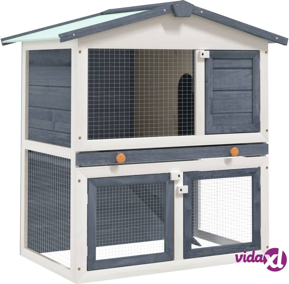 vidaXL Outdoor Rabbit Hutch 3 Doors Grey Wood