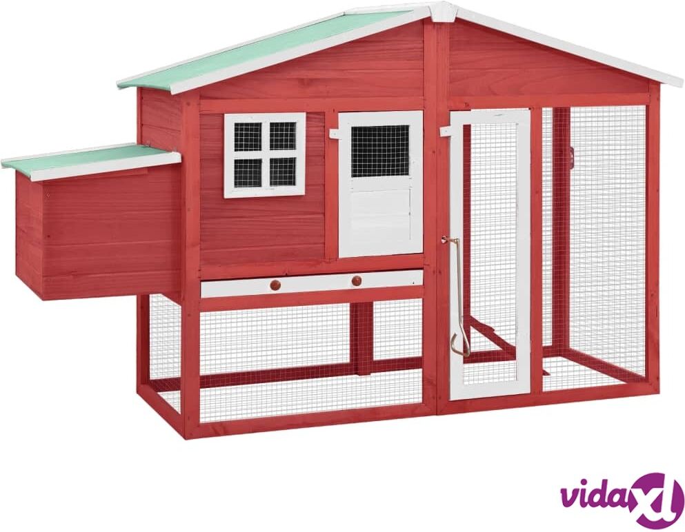 vidaXL Chicken Coop with Nest Box Red and White Solid Fir Wood