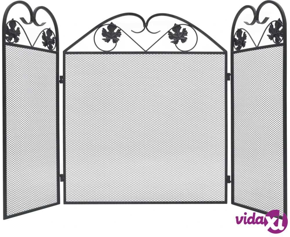 vidaXL 3-panel Fireplace Screen Iron Black