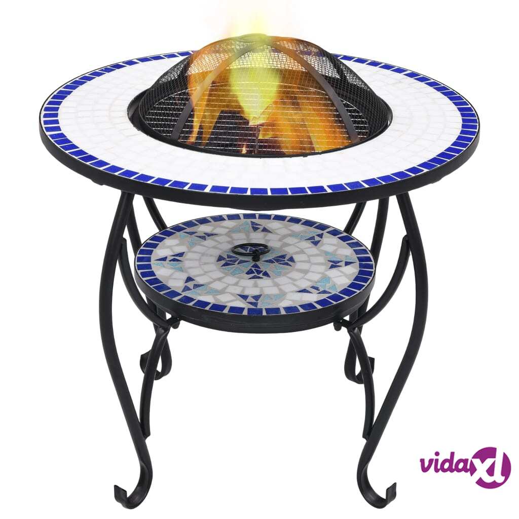 vidaXL Mosaic Fire Pit Table Blue and White 68 cm Ceramic