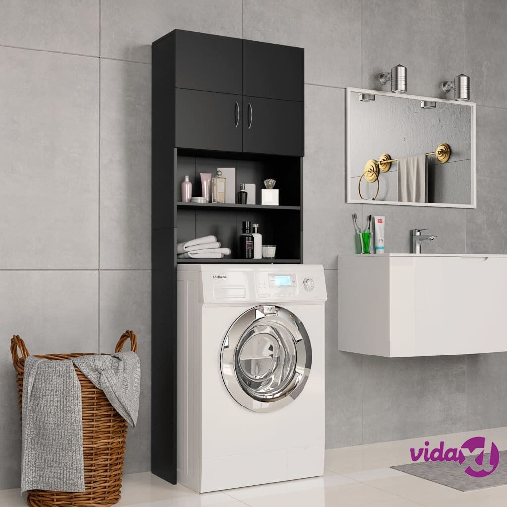 vidaXL Washing Machine Cabinet Black 64x25.5x190 cm Chipboard