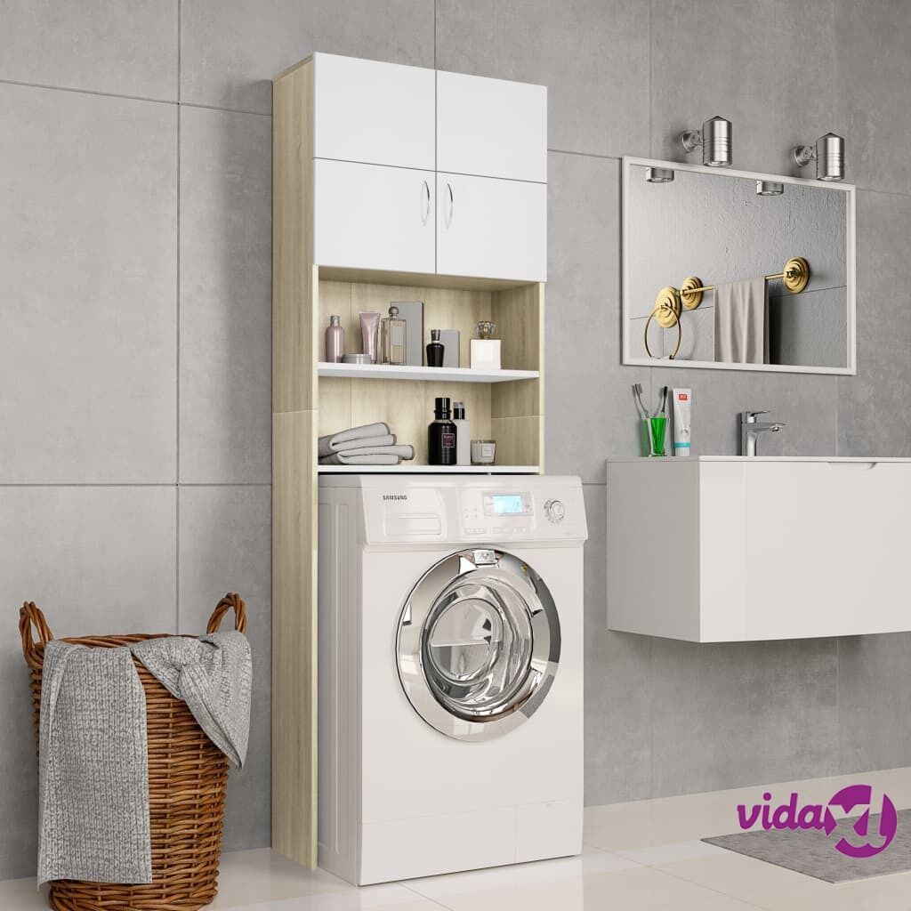 vidaXL Washing Machine Cabinet White and Sonoma Oak 64x25.5x190 cm Chipboard