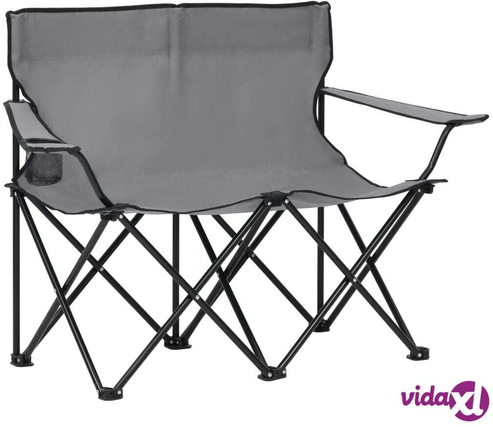 vidaXL 2-Seater Foldable Camping Chair Steel and Fabric Grey