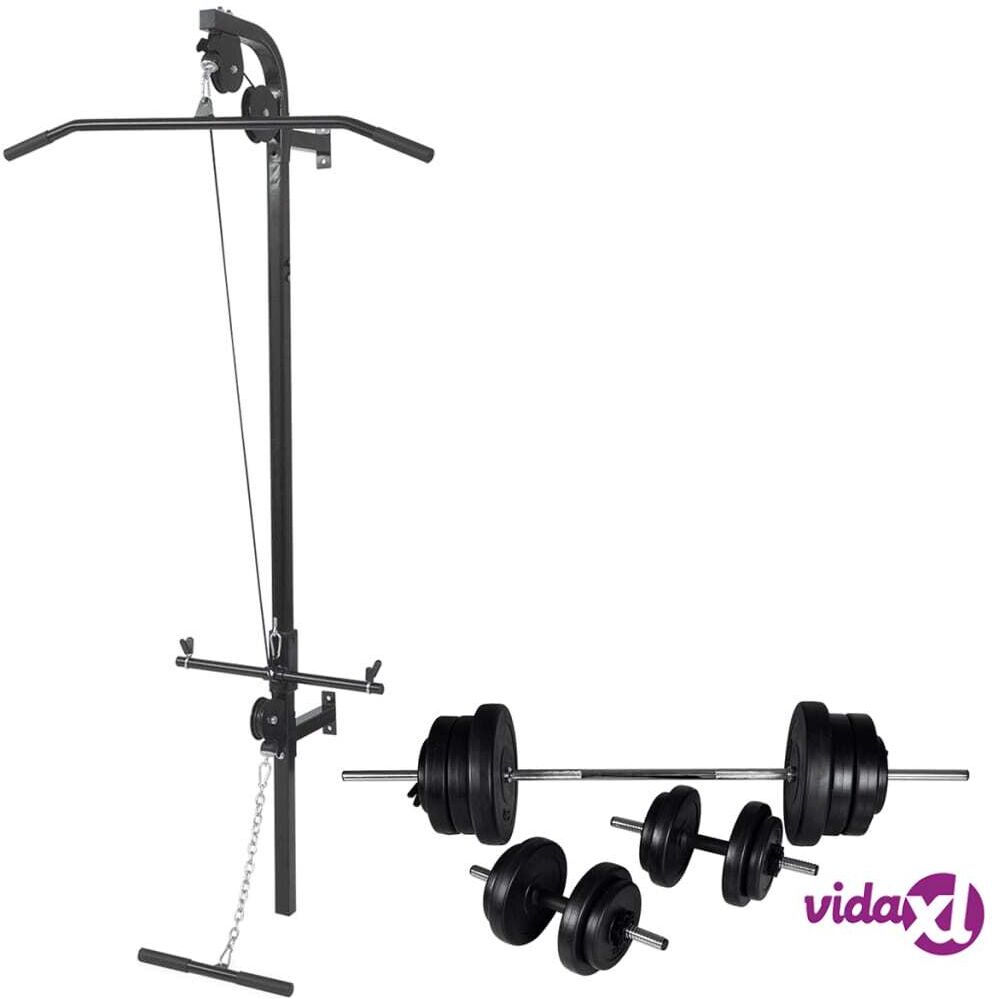 vidaXL Wall-mounted Power Tower with Barbell and Dumbbell Set 60.5 kg