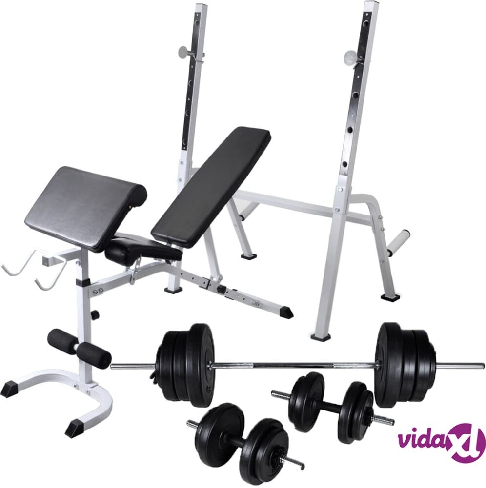 vidaXL Workout Bench with Weight Rack Barbell and Dumbbell Set 60.5kg