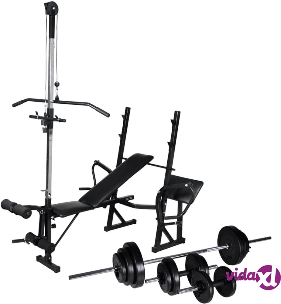 vidaXL Workout Bench with Weight Rack Barbell and Dumbbell Set 30.5kg