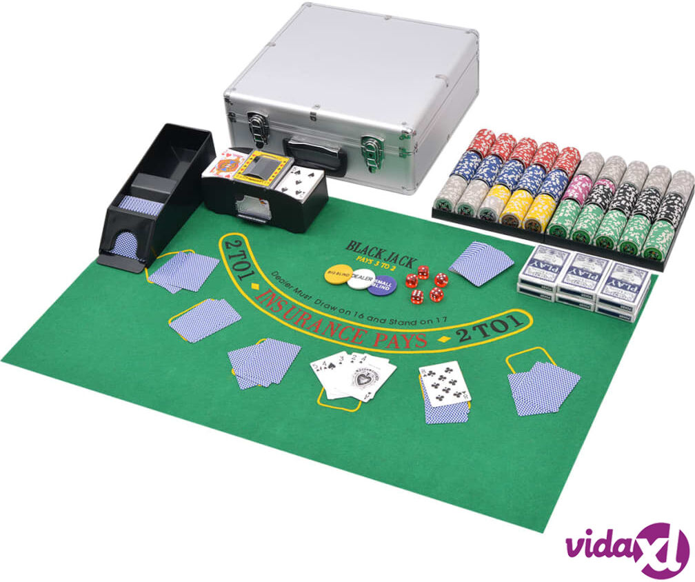 vidaXL Combine Poker/Blackjack Set with 600 Laser Chips Aluminium