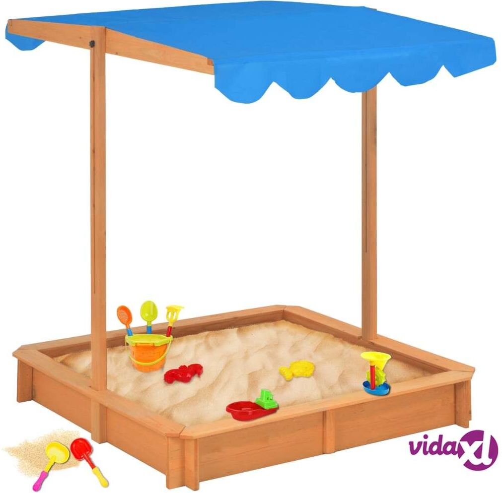 vidaXL Sandbox with Adjustable Roof Fir Wood Blue UV50