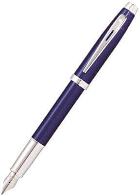 Sheaffer 100 Blue Lacquer/Chrome Plated SS Pen - Med Fountain