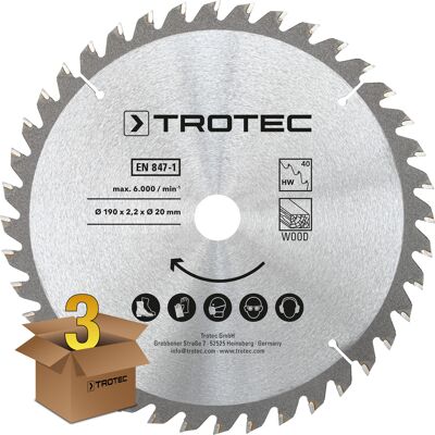 Trotec Set zaagbladen voor houtcirkelzaag Ø 190 mm (40 tanden), 3-delig Trotec Set zaagbladen voor houtcirkelzaag Ø 190 mm (40 tanden), 3-delig