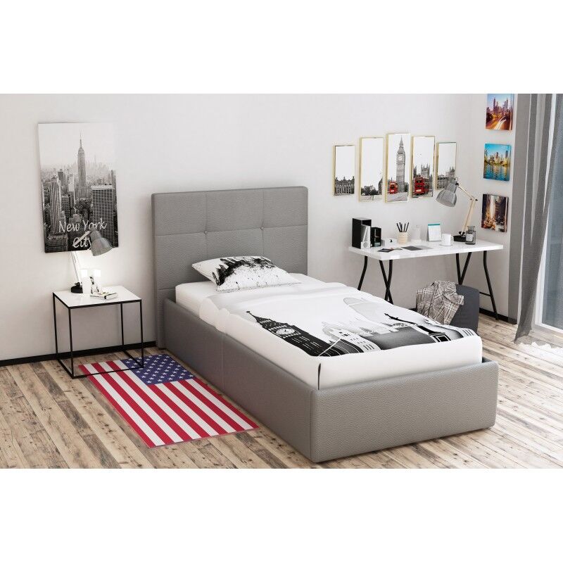 Linea deco Lit coffre enfant en PU gris 90x190cm POLO - Linea deco