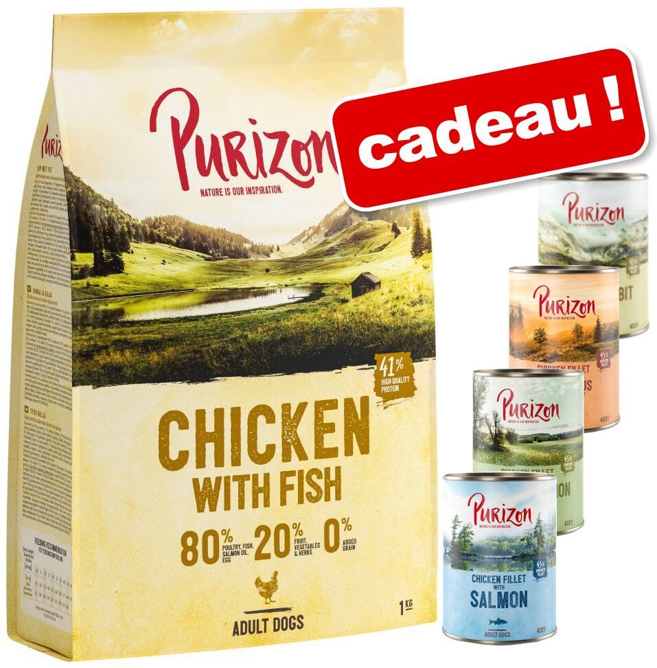 Purizon Croquettes Purizon sans céréales 12 kg + lot mixte de boîtes 6 x 400...