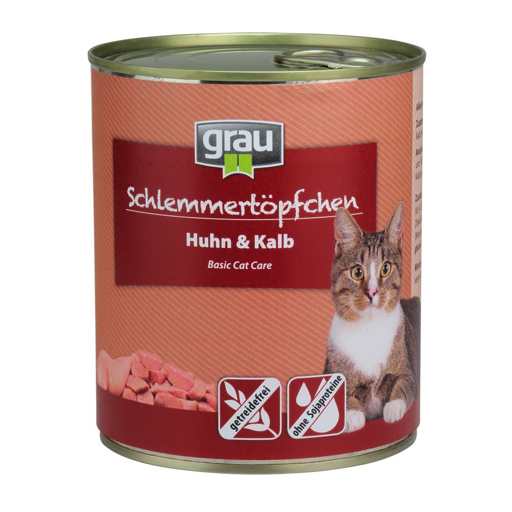 Grau menu gourmand sans céréales 6 x 800 g pour chat - poulet, veau