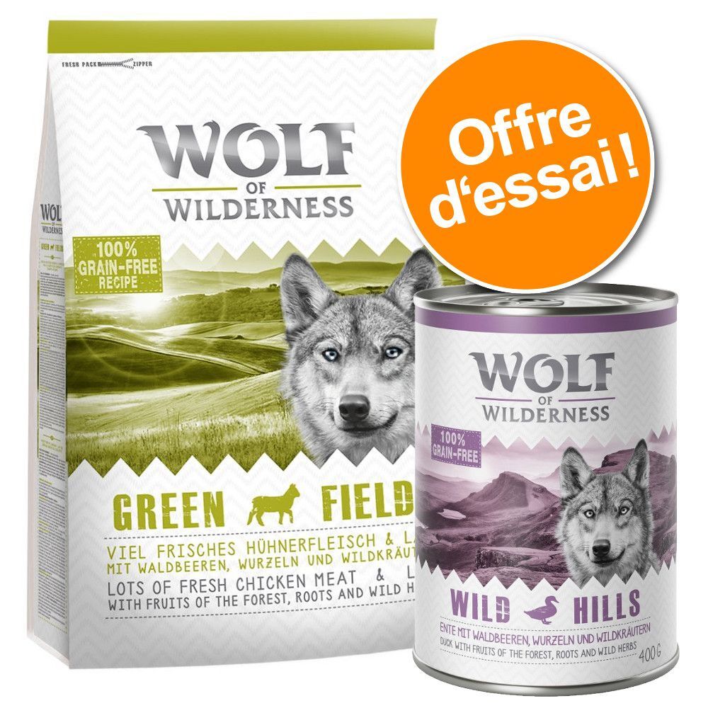 Wolf of Wilderness Offre d'essai Wolf of Wilderness croquettes + boîtes - Wild Hills,...